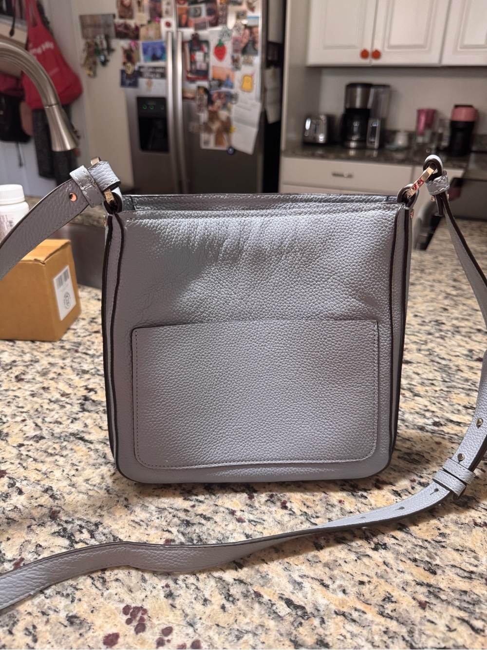 kate spade gray pebbled leather crossbody with gold hardware - Picture 3 of 5